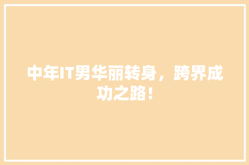 中年IT男华丽转身，跨界成功之路！ 神马SEO