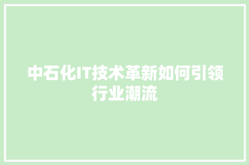 中石化IT技术革新如何引领行业潮流 必应SEO