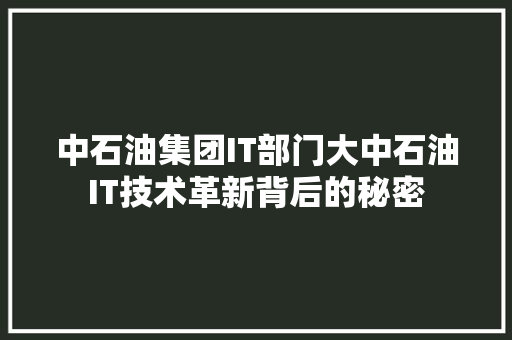 中石油集团IT部门大中石油IT技术革新背后的秘密 网站建设公司