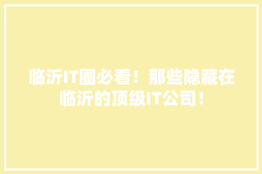 临沂IT圈必看！那些隐藏在临沂的顶级IT公司！ 网站建设公司