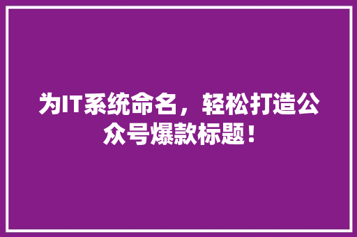 为IT系统命名，轻松打造公众号爆款标题！ SEO关键词