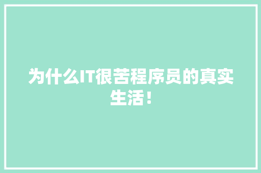 为什么IT很苦程序员的真实生活！ 搜狗SEO
