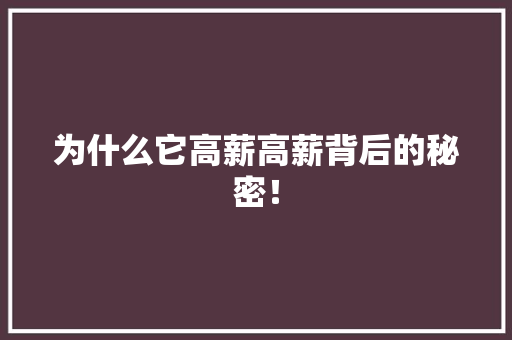 为什么它高薪高薪背后的秘密！ SEO关键词
