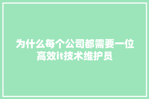 为什么每个公司都需要一位高效it技术维护员 网站建设公司