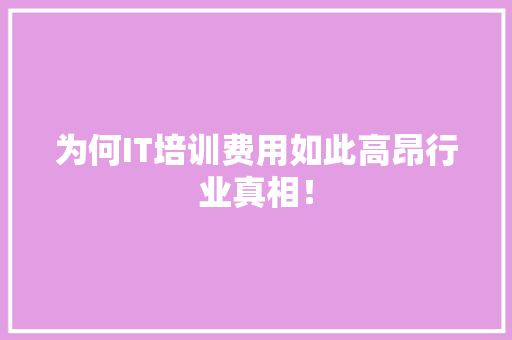 为何IT培训费用如此高昂行业真相！ 神马SEO