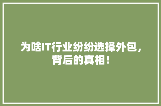 为啥IT行业纷纷选择外包，背后的真相！ 百度SEO