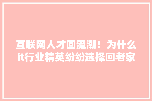 互联网人才回流潮！为什么it行业精英纷纷选择回老家发展 网站建设公司