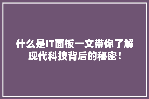 什么是IT面板一文带你了解现代科技背后的秘密！ 神马SEO