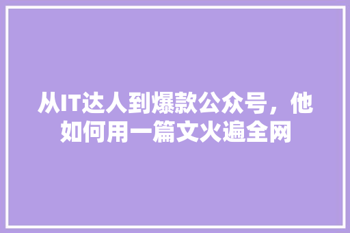 从IT达人到爆款公众号，他如何用一篇文火遍全网 必应SEO
