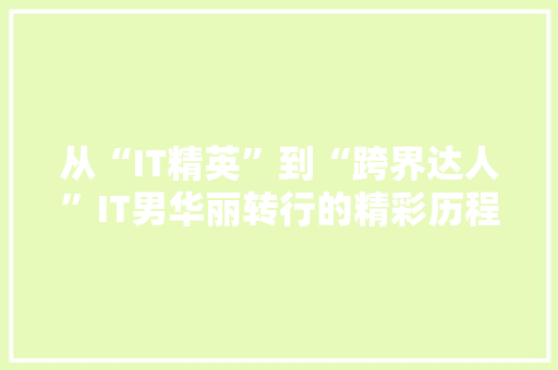 从“IT精英”到“跨界达人”IT男华丽转行的精彩历程！ 搜狗SEO