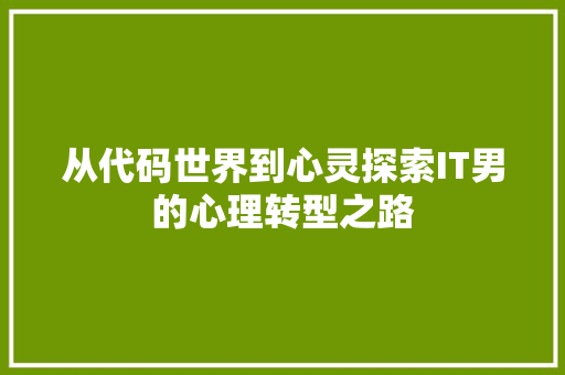 从代码世界到心灵探索IT男的心理转型之路 神马SEO