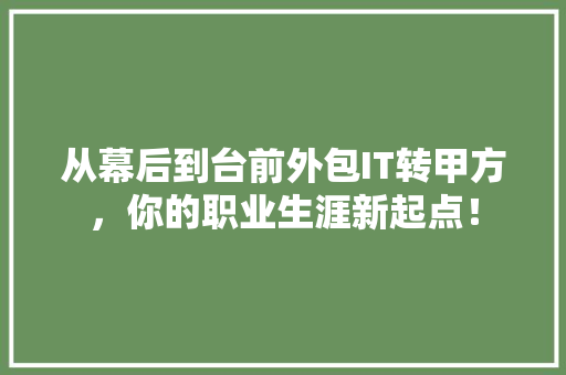 从幕后到台前外包IT转甲方，你的职业生涯新起点！ 神马SEO