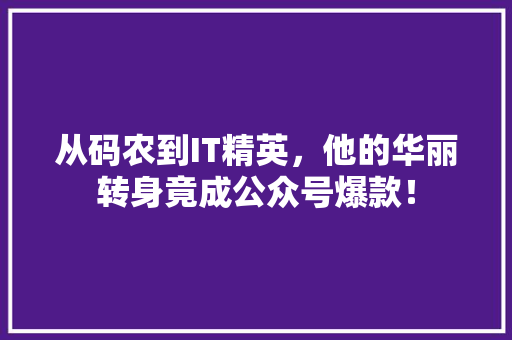 从码农到IT精英，他的华丽转身竟成公众号爆款！ 搜狗SEO