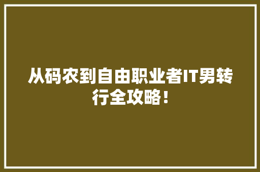 从码农到自由职业者IT男转行全攻略！ 神马SEO