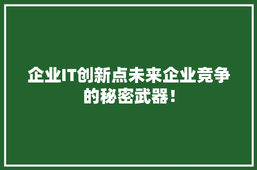 企业IT创新点未来企业竞争的秘密武器！ 搜狗SEO