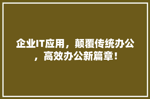 企业IT应用，颠覆传统办公，高效办公新篇章！ 必应SEO