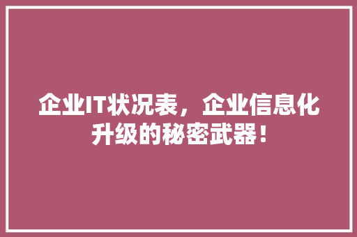 企业IT状况表，企业信息化升级的秘密武器！ 搜狗SEO