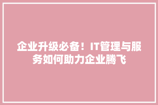 企业升级必备！IT管理与服务如何助力企业腾飞 搜狗SEO