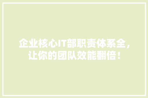 企业核心IT部职责体系全，让你的团队效能翻倍！ SEO关键词