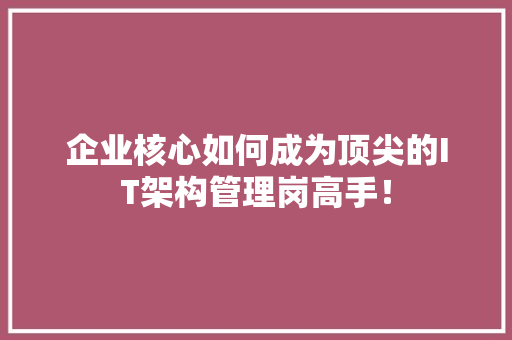 企业核心如何成为顶尖的IT架构管理岗高手！ SEO关键词