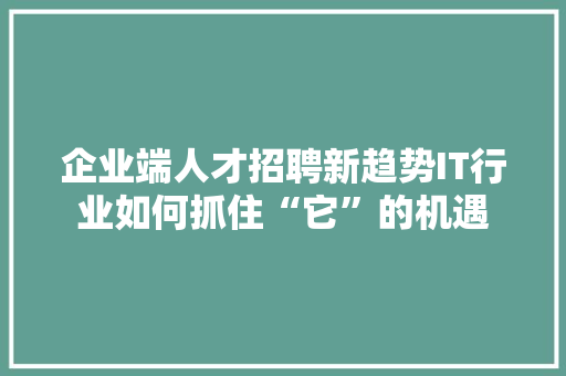 企业端人才招聘新趋势IT行业如何抓住“它”的机遇 网站建设公司