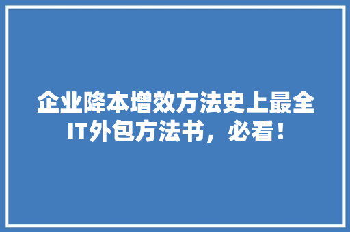 企业降本增效方法史上最全IT外包方法书，必看！ 网站建设公司