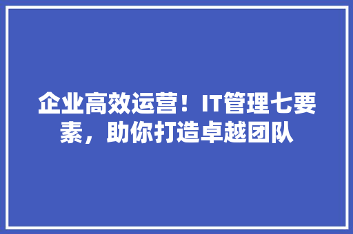 企业高效运营！IT管理七要素，助你打造卓越团队 百度SEO