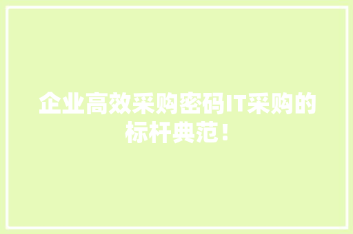 企业高效采购密码IT采购的标杆典范！ 神马SEO