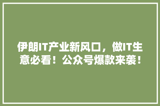 伊朗IT产业新风口，做IT生意必看！公众号爆款来袭！ 百度SEO