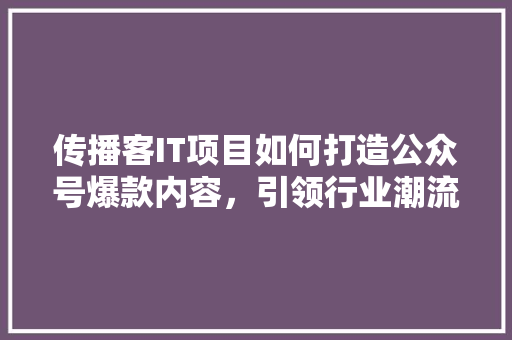 传播客IT项目如何打造公众号爆款内容，引领行业潮流 搜狗SEO