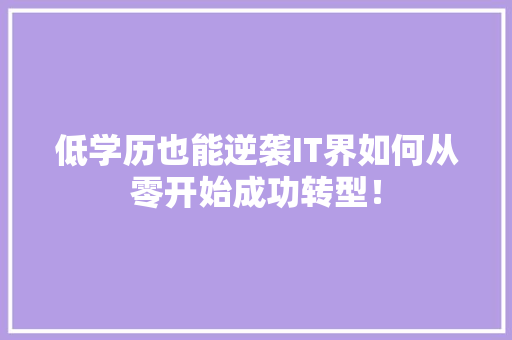 低学历也能逆袭IT界如何从零开始成功转型！ 网站建设公司