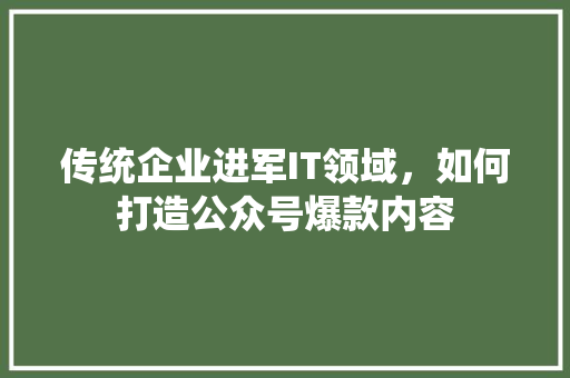 传统企业进军IT领域，如何打造公众号爆款内容 搜狗SEO