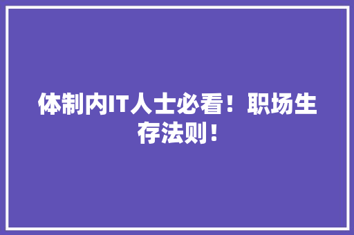 体制内IT人士必看！职场生存法则！ 神马SEO