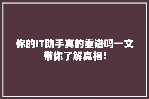 你的IT助手真的靠谱吗一文带你了解真相！ 必应SEO