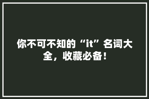 你不可不知的“it”名词大全，收藏必备！ 神马SEO