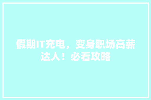 假期IT充电，变身职场高薪达人！必看攻略 百度SEO