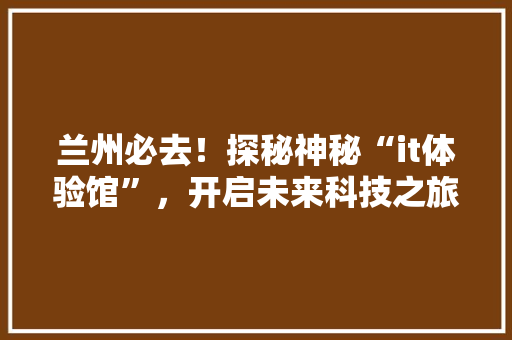 兰州必去！探秘神秘“it体验馆”，开启未来科技之旅