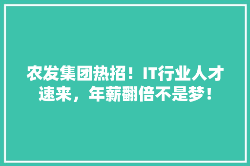 农发集团热招！IT行业人才速来，年薪翻倍不是梦！