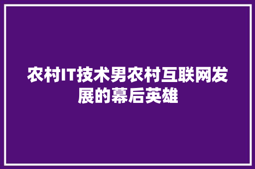 农村IT技术男农村互联网发展的幕后英雄 SEO关键词