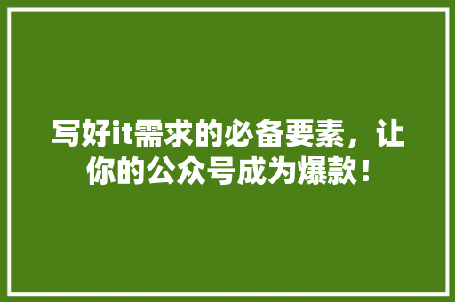 写好it需求的必备要素，让你的公众号成为爆款！ SEO关键词