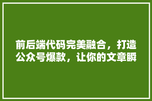 前后端代码完美融合，打造公众号爆款，让你的文章瞬间火爆！ SEO关键词