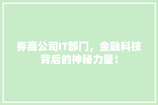 券商公司IT部门，金融科技背后的神秘力量！ 必应SEO