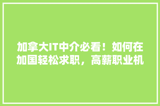 加拿大IT中介必看！如何在加国轻松求职，高薪职业机会！ SEO关键词