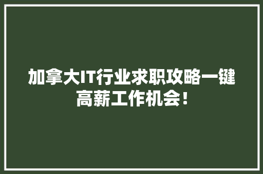 加拿大IT行业求职攻略一键高薪工作机会！ 必应SEO