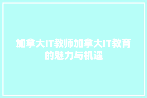 加拿大IT教师加拿大IT教育的魅力与机遇 网站建设公司