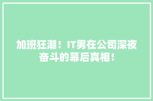 加班狂潮！IT男在公司深夜奋斗的幕后真相！ 搜狗SEO