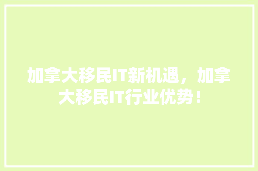 加拿大移民IT新机遇，加拿大移民IT行业优势！ SEO关键词