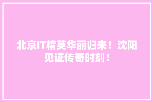 北京IT精英华丽归来！沈阳见证传奇时刻！