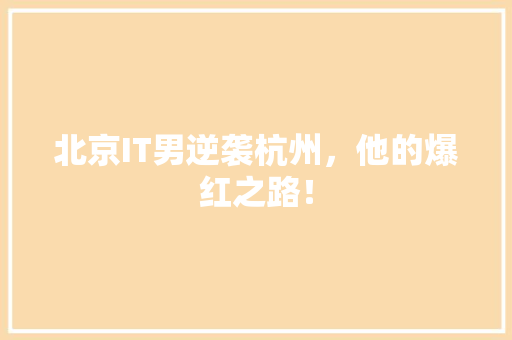 北京IT男逆袭杭州，他的爆红之路！ 网站建设公司