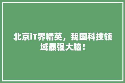 北京iT界精英，我国科技领域最强大脑！ 神马SEO